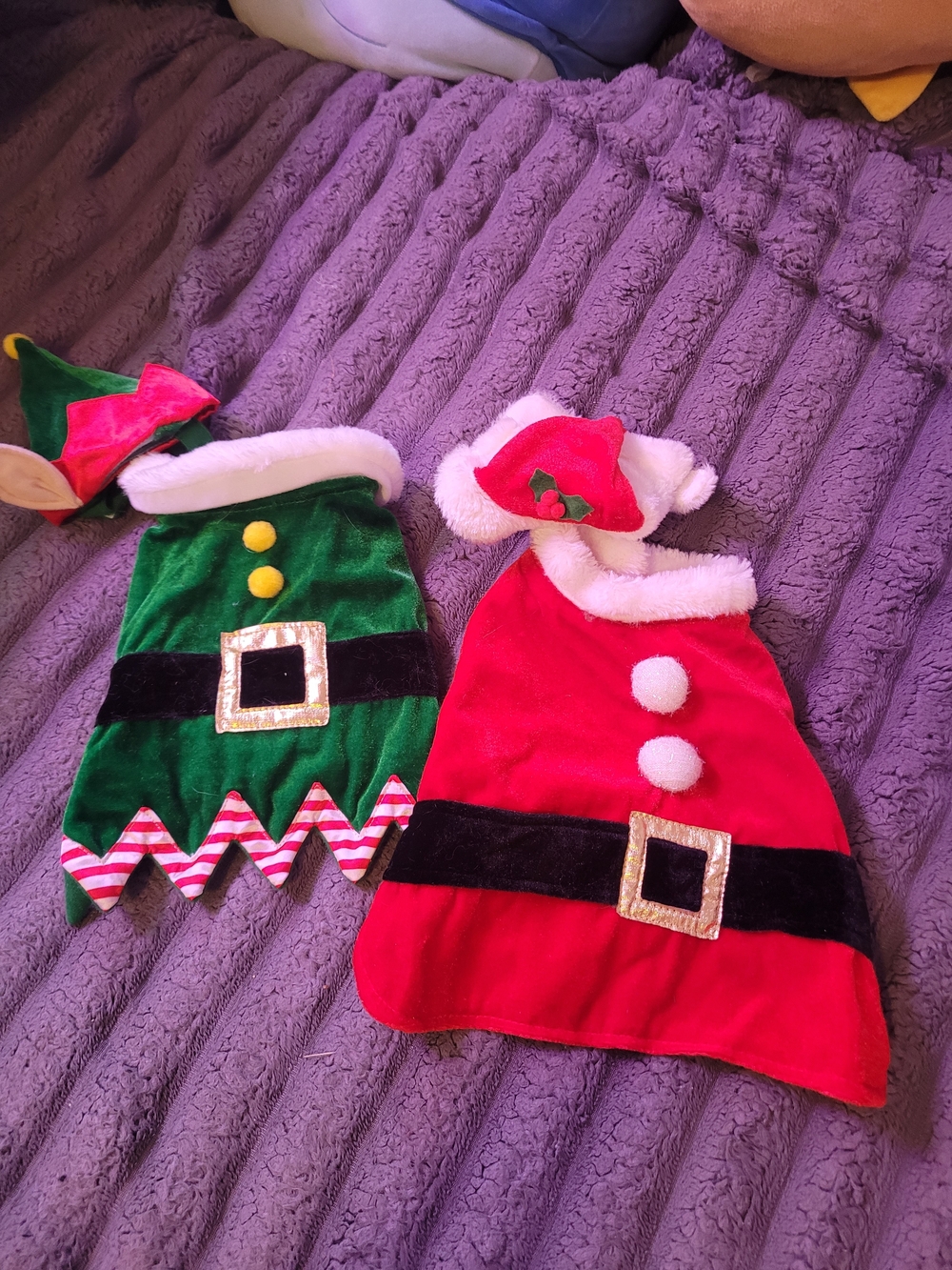 Cat Holiday Costume Hats Set - Red Santa and Green Elf